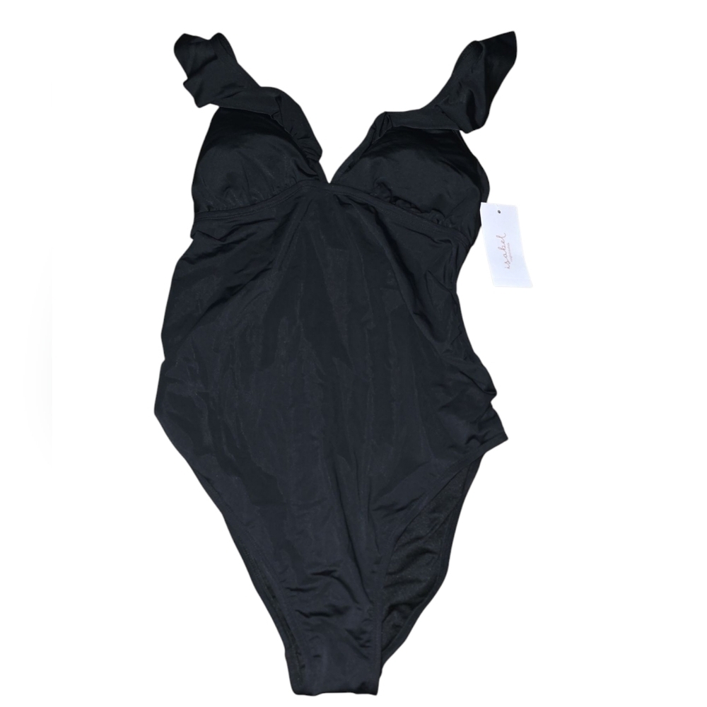Womens Isabel Maternity Black Ruffled One-Piece Swimsuit, Size Large, NWT!!!
